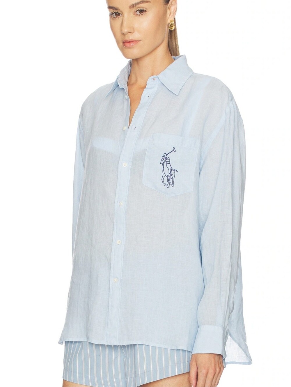 Polo Ralph Lauren Women Oversize Fit Big Pony 100% Linen Shirt Cold Springs